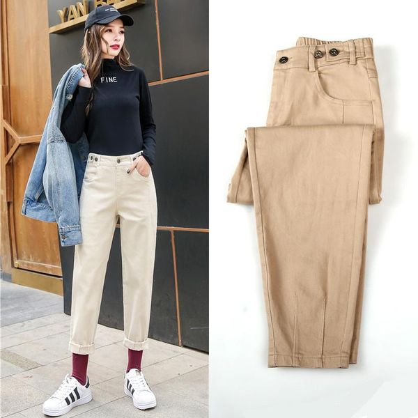 

women's pants & capris student high waist ankle-length harem loose casual elastic carrot tide trousers women, Black;white