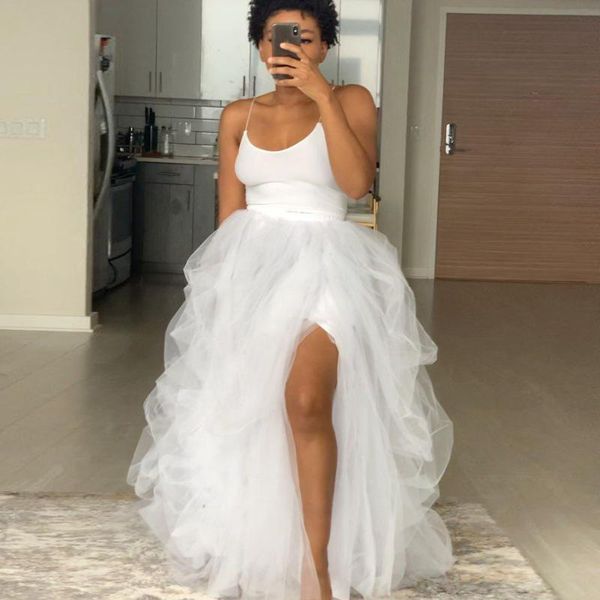 

skirts custom made 2021 puffy tulle long skirt ball gown floor length maxi for women draped high slit white, Black