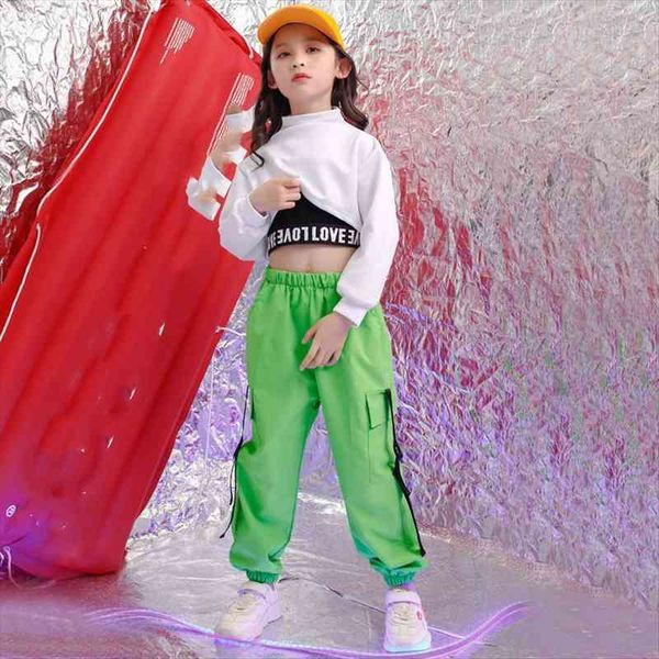 

girls boutique outfits set 4 6 8 10 12 14 16 18 years hip hop street dance costumes kids jazz, White