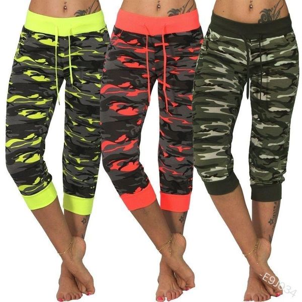 

yoga outfit women's high waist camouflage printed capri leggings ladies elastic stretch drawstring fitness slim sports cropped pants