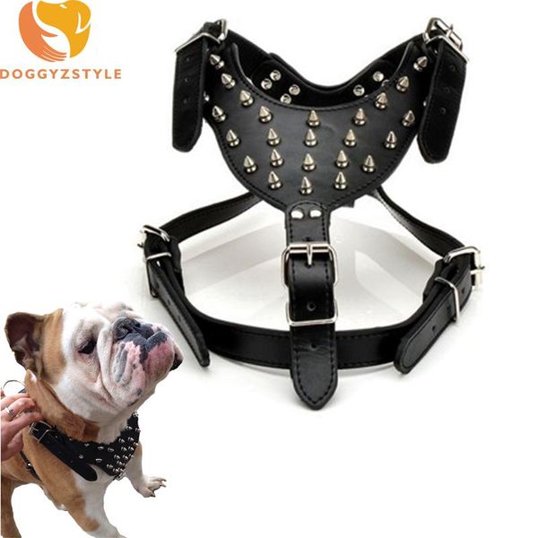 

dog collars & leashes spiked studded large harness pitbull bullldog pu leather collar with sleeve rivet decor pet chest supplies