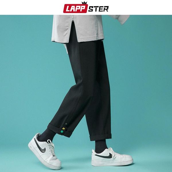 

men harajuku button cuffs solid harem pants 2021 spring mens korean fashions casual cargo joggers male black trousers men's