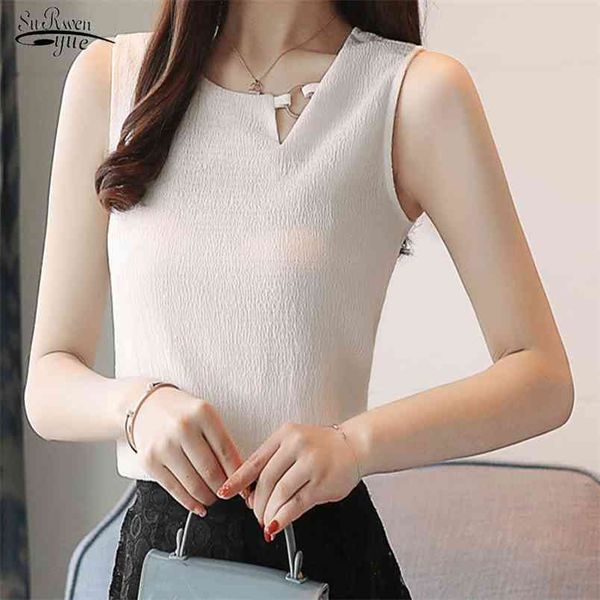 

blusas chiffon women blouse shirt sleeveless summer fashion feminine s ladies 0266 210421, White