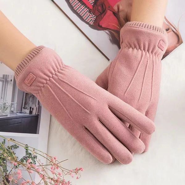 

five fingers gloves women' warm in autumn and winter double-layer plus velvet padded cold-proof cycling touch-screen, Blue;gray