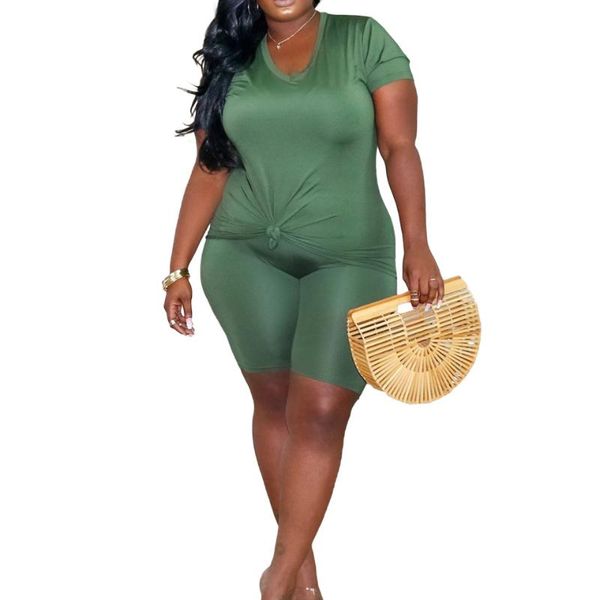 

women's tracksuits 2021 summer plus size woman pure color suit 5xl two piece set casual 2 pcs outfits short sleeve tshirts pants suits, Gray