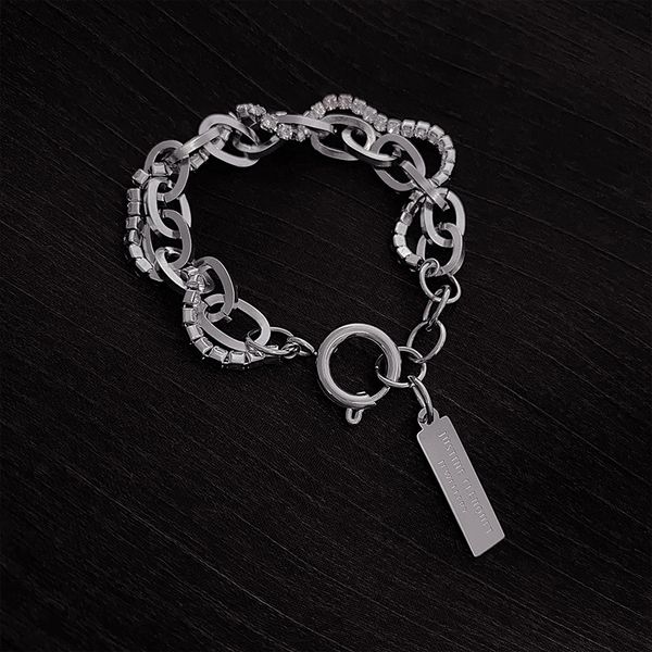 

xianlan564 titanium steel bracelet with crystal grey new boom female ins cold wind niche design fashion sense of senior girlfriend, Silver