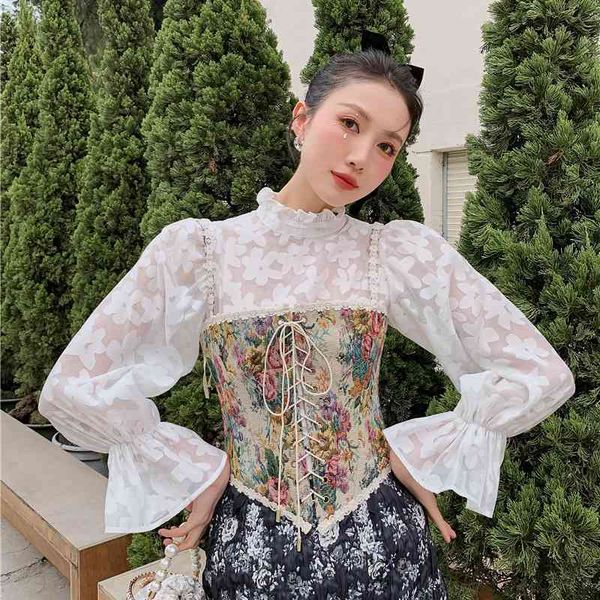 

women's tanks & camis floral corset bustier middle ages vintage jacquard crop bandage bodycon spaghetti strap ladies oahi, White