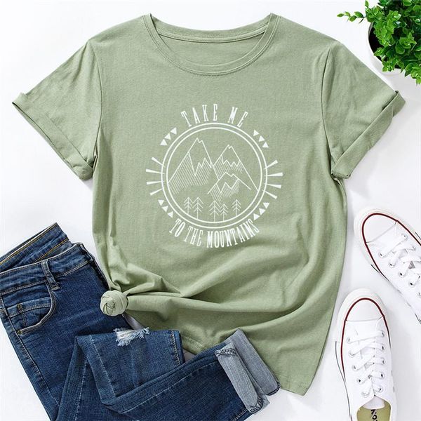 

women's t-shirt plus size tshirt women oversized fashion mountain print shirts 100%cotton t-shirts o-neck short sleeve tees s-5xl, White