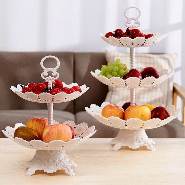 

dishes & plates assembly 3 tiers plastic fruit hollow out white cupcake display stand for birthday wedding party snack plate