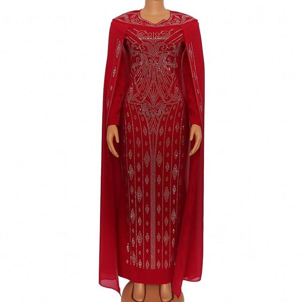 

ethnic clothing 2021 summer and autumn african women o-neck polyester long dress, Red