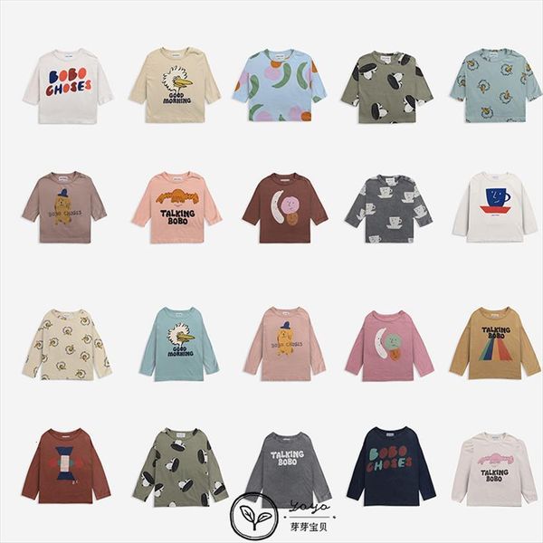 

bobo 21aw childrens and girls temperament comfortable printed long sleeved t shirt, Blue