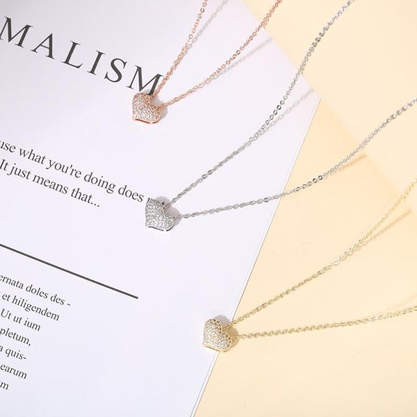 

chains luxury bling zircon love heart shape necklace for women exquisite feminia choker wedding bridal jewelry pendant, Silver