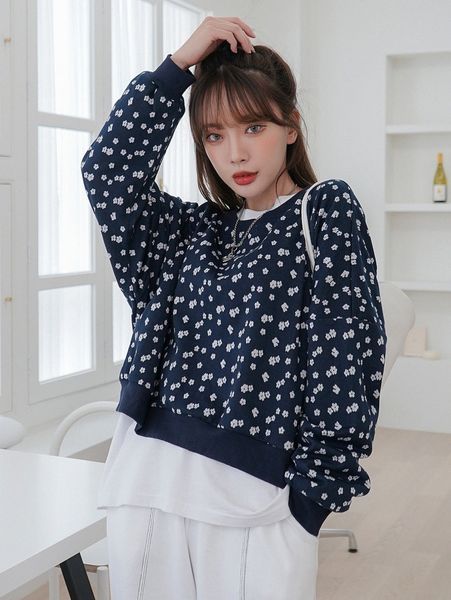 

dazy ditsy floral drop shoulder oversized pullover v5f1#, White;black