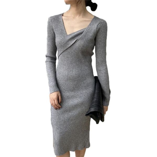 

casual dresses elegant dress slim spring and autumn bottoming knitted women ladies sweater female long sleeve knit ns2387, Black;gray