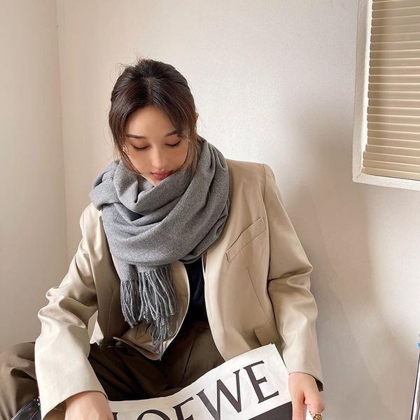 

scarves winter cashmere women scarf female lady tassel bandana solid shawl wraps foulard tippet pashmina, Blue;gray
