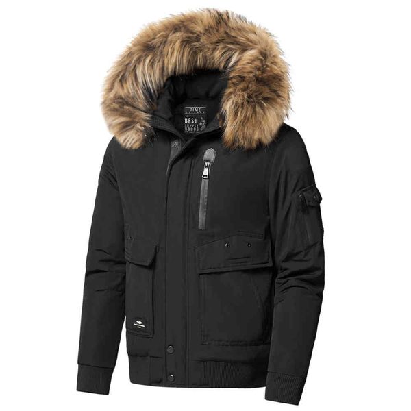 

men's down & parkas boy brand winter faux fur collar thick cotton hooded jacket coat pockets outwear waterproof parka gn4o, Black