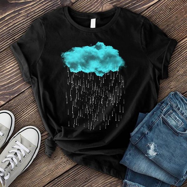 

40#cloud rain printed t shirt women harajuku o-neck elegant t-shirt plus size summer short sleeve casual aesthetic tee women's, White