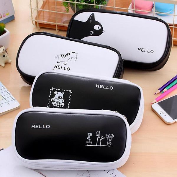 

pcs korean creative kawaii pencil bag stationery pu storage organizer school supply student escolar materal 4 patterns bags