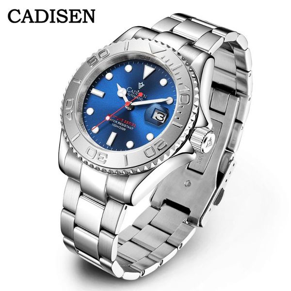 

wristwatches cadisen men automatic watches sapphire luxury mechanical wristwatch stainless steel waterproof watch mens relogio masculino, Slivery;brown