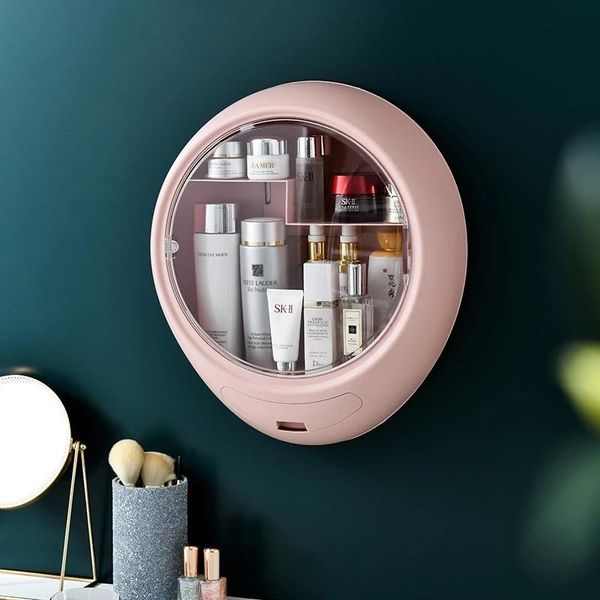 

bathroom wall-mounted makeup organizer punch-large capacity jewelry cosmetic storage box women skin care beauty rack boxes & bins