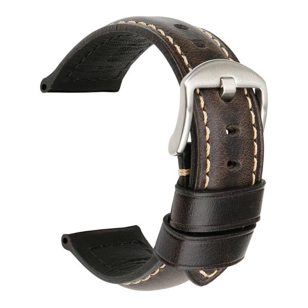 

watch bands vintage oil wax leather strap women men band green color brown straps 20mm 22mm 24mm 26mm watches replacement wrist belt, Black;brown