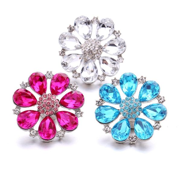 

wholesale crystal rhinestone flower snap buttons clasp 18mm metal decorative zircon button charms for diy snaps jewelry findings factory sup