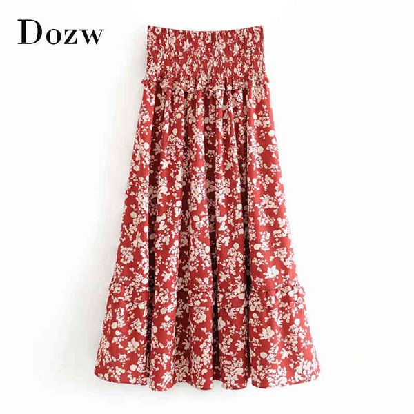 

boho styles floral print skirt women elastic high waist holiday beach skirts lady loose pleated female long skirt jupe femme 210414, Black