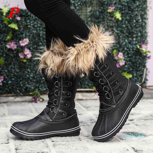 

boot snow boots women winter plush warm shoes knee waterproof hairy side, Black