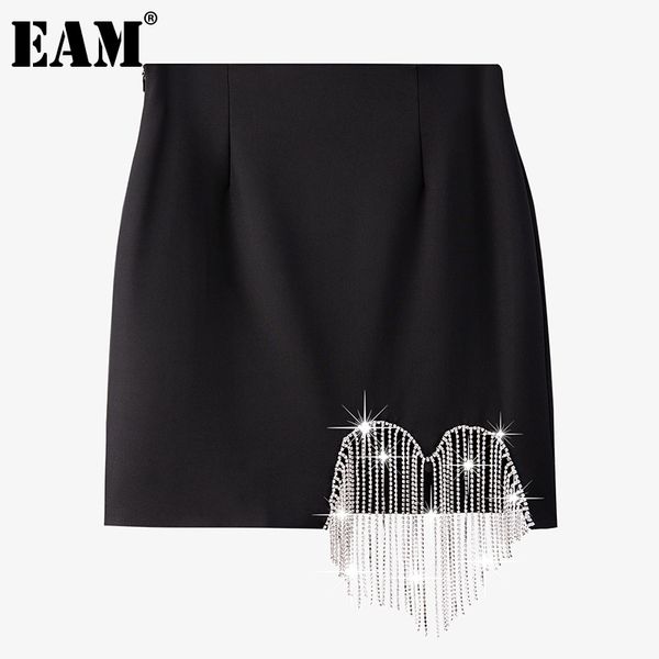 

[eam] black asymmetrical pleated high waist mini half-body skirt women fashion spring summer 1dd8519 210512