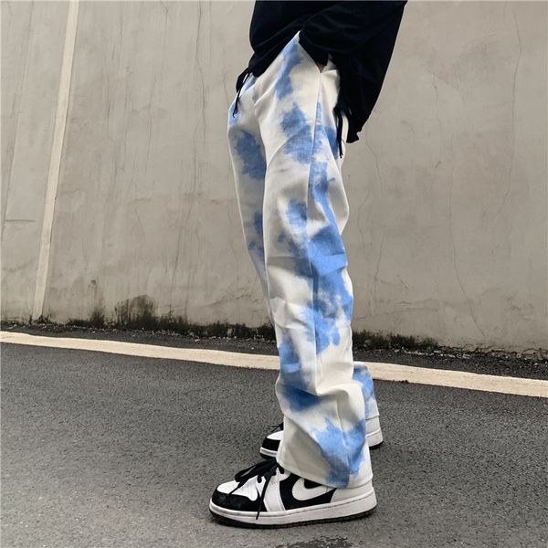 

men's jeans gradient male dye pants, men's retro casual baggy hip hop-style wide pants xbwk, Blue