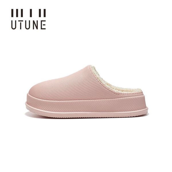 

slippers utune winter women waterproof indoor shoes warm thick sole mules men house platform outside anti-slip plush, Black