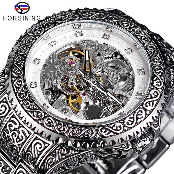 

furnishing luxury men's watches diamond mechanical light-turning rvs automatic skelet relogio masculino, Slivery;brown