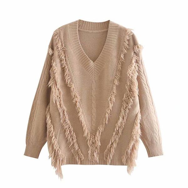 

women's sweaters paris girl autumn women solid v-neck long-sleeved loose pullover tassel sweater winter clothes knitted, White;black