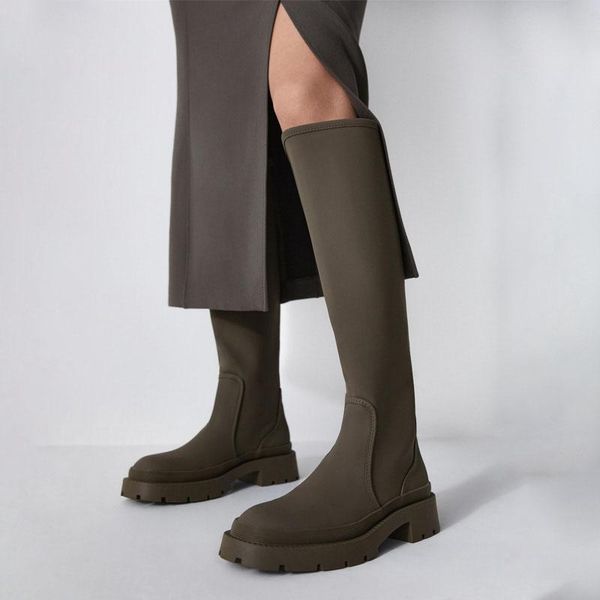 

boots 2021 autumn and winter women retro but knee knight, Black