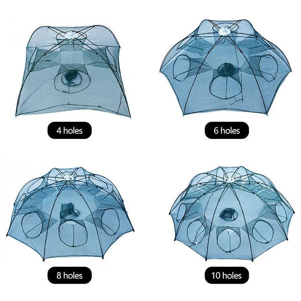 Fortalecido 4-10 buracos dobrados Polígono portátil Nylon Foldable Fish Trap Trap Elenco Net Foll Dobra Crab Armadilha Rede de pesca