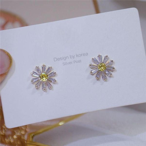 

arrive elegant 14k real gold delicate little daisies stud earrings for women cubic zircon zc temperament gift, Golden;silver