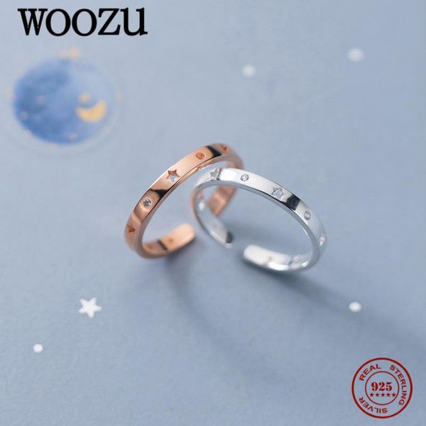 

cluster rings woozu real 925 sterling silver minimalism stars round opening finger for women wedding romantic sweet lovers jewelry gift, Golden;silver