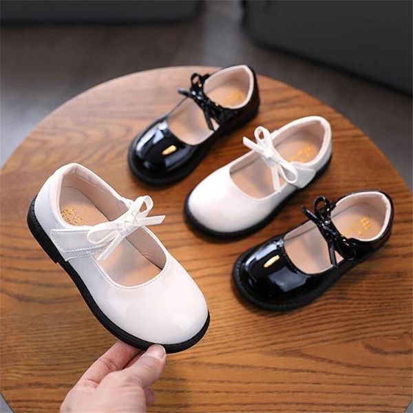 

flat shoes comfortable princess leather 2021 spring girl cute single bow performance, Black;grey