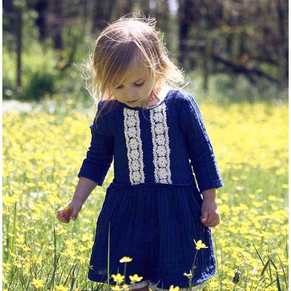 

autumn baby girls dress lace european and american children's simple cotton dresses clothes kids 210429, Red;yellow