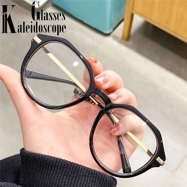 

metal glasses frame women men anti blue light transparent eyeglasses female students computer gaming polygon frames fashion sunglasses, Black
