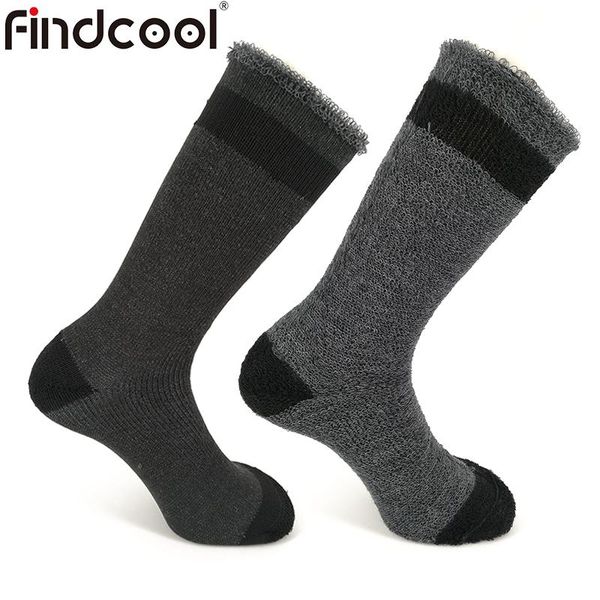 

sports socks findcool merino wool thick for men and women winter climbing hiking skiing outdoor fishing skateboarding, Black