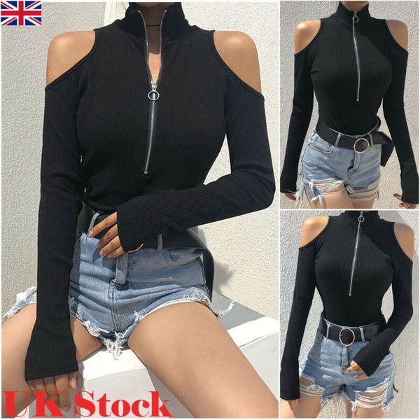 

women's jumpsuits & rompers womens high neck bodysuit cold shoulder stretch leotard body jumpsuit s-2xl, Black;white