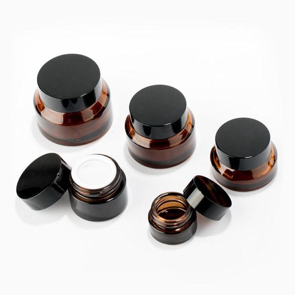 

1pcs 15g/30g/50g empty brown glass refillable bottles makeup jar pot travel face cream lotion vials amber cosmetic containers storage & jars