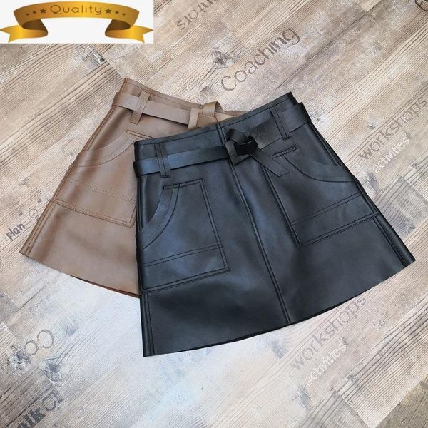 

skirts sheepskin genuine leather women clothes spring autumn female mini skirt slim rokjes dames, Black