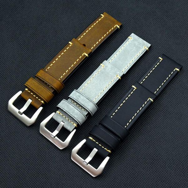 

watch bands men's retro replace straps 20 22 24 26mm thick cowhide band crazy horse skin high-end wristband accessories for pam, Black;brown