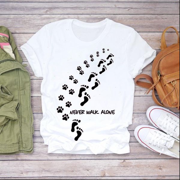 

dog cat paw letter women sweet 90s printing print graphic tee, White