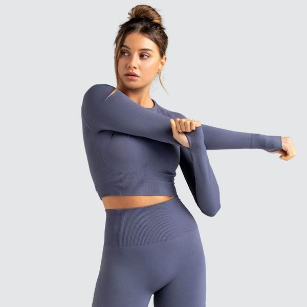 

yoga outfit women tracksuit workout set seamless fitness sports clothing long sleeved crop +tights athletic wear