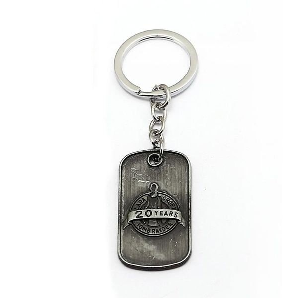 

keychains lara croft tomb raider keychain 20th anniversary edition metal pendant dog tag keyring bag car key chain chaveiro movie jewelry, Silver