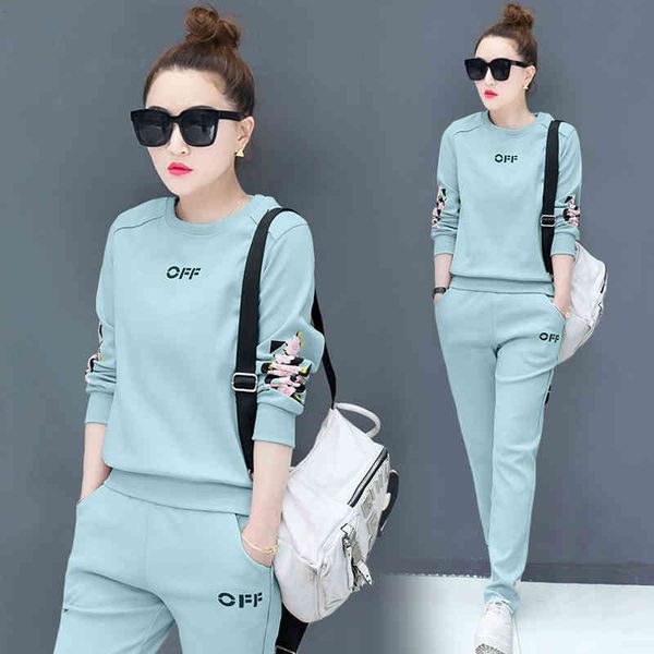 

autumn fashion korean style two set and pants tracksuits spring clothes for women lounge wear 2 piece sets fall 201007, White