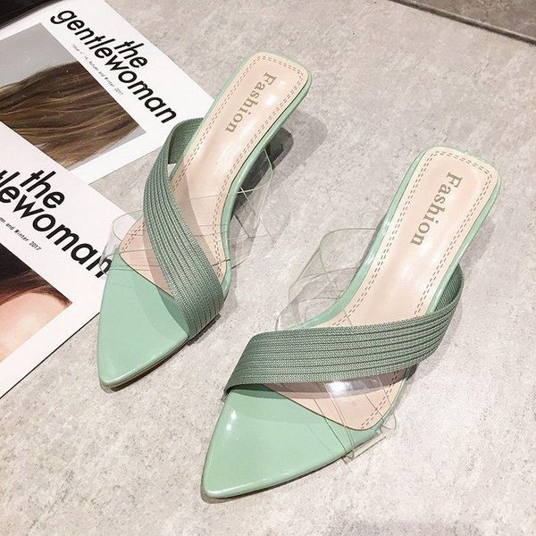 

slippers design 2021 pointed toe thin high heel women sandals fashion slip on slides summer shoe for mule, Black